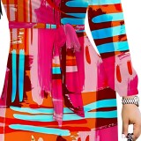 1 Piece Custom Autumn Print V Neck Long Sleeve Maxi Dresses