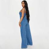 Casual Wide Leg Pants Sexy Overalls Sling Denim Jumpsuit