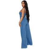 Casual Wide Leg Pants Sexy Overalls Sling Denim Jumpsuit
