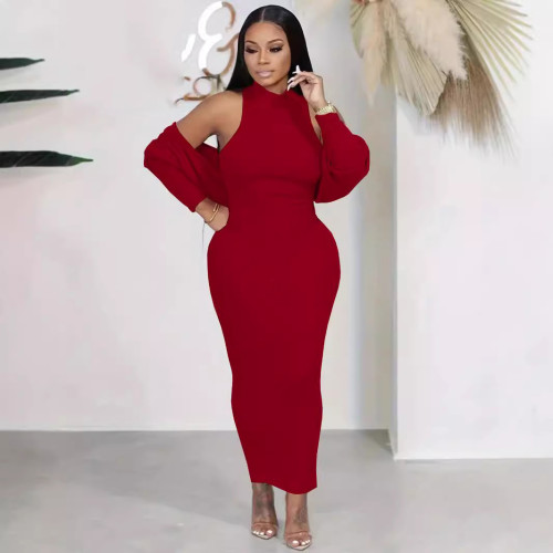 Casual Solid Sleeveless Bodycon Dress Set
