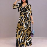 1 Piece Custom Casual Printed V Neck Maxi Dresses