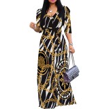 1 Piece Custom Casual Printed V Neck Maxi Dresses