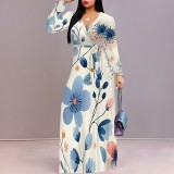 1 Piece Custom Casual Printed V Neck Maxi Dresses