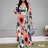 1 Piece Custom Casual Printed V Neck Maxi Dresses
