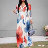 1 Piece Custom Casual Printed V Neck Maxi Dresses