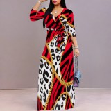 1 Piece Custom Casual Printed V Neck Maxi Dresses