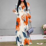 1 Piece Custom Casual Printed V Neck Maxi Dresses