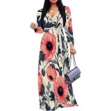 1 Piece Custom Casual Printed V Neck Maxi Dresses