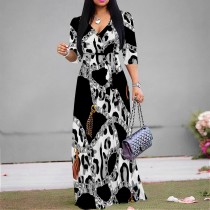 1 Piece Custom Casual Printed V Neck Maxi Dresses