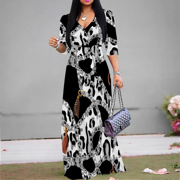 1 Piece Custom Casual Printed V Neck Maxi Dresses