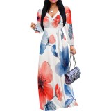 1 Piece Custom Casual Printed V Neck Maxi Dresses