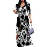 1 Piece Custom Casual Printed V Neck Maxi Dresses