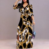 1 Piece Custom Casual Printed V Neck Maxi Dresses