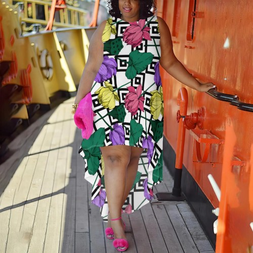 1 Piece Custom Casual Printed Sleeveless Plus Size Maxi Dresses