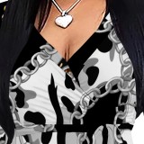 1 Piece Custom Casual Printed V Neck Maxi Dresses
