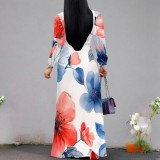 1 Piece Custom Casual Printed V Neck Maxi Dresses