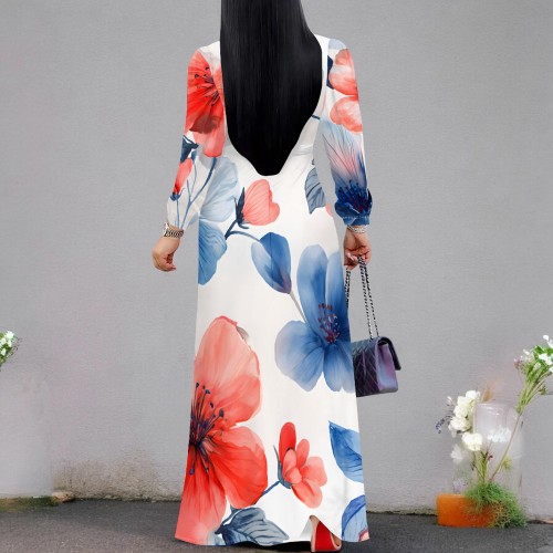 1 Piece Custom Casual Printed V Neck Maxi Dresses