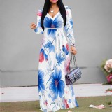 1 Piece Custom Casual Printed V Neck Maxi Dresses