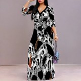 1 Piece Custom Casual Printed V Neck Maxi Dresses