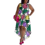 1 Piece Custom Casual Printed Sleeveless Plus Size Maxi Dresses