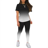 1 Piece Custom Casual Digital Printing Gradient Color Short Sleeve Pant Set