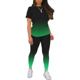 1 Piece Custom Casual Digital Printing Gradient Color Short Sleeve Pant Set