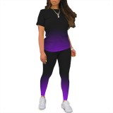 1 Piece Custom Casual Digital Printing Gradient Color Short Sleeve Pant Set