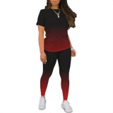1 Piece Custom Casual Digital Printing Gradient Color Short Sleeve Pant Set