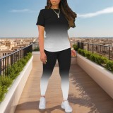 1 Piece Custom Casual Digital Printing Gradient Color Short Sleeve Pant Set