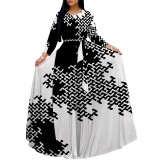 1 Piece Custom Casual Digital Printing Long Sleeve Maxi Dresses