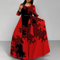 1 Piece Custom Casual Digital Printing Long Sleeve Maxi Dresses