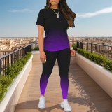 1 Piece Custom Casual Digital Printing Gradient Color Short Sleeve Pant Set