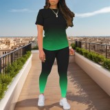 1 Piece Custom Casual Digital Printing Gradient Color Short Sleeve Pant Set