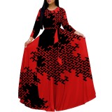 1 Piece Custom Casual Digital Printing Long Sleeve Maxi Dresses