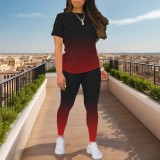 1 Piece Custom Casual Digital Printing Gradient Color Short Sleeve Pant Set