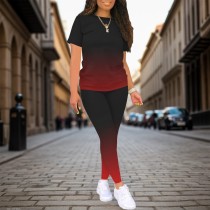 1 Piece Custom Casual Digital Printing Gradient Color Short Sleeve Pant Set