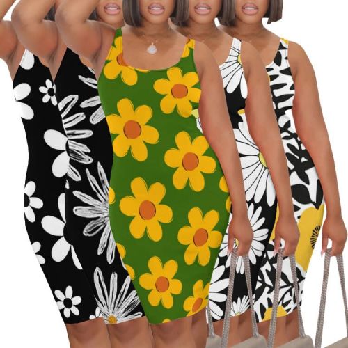 1 Piece Custom Casual Digital Printing Sleeveless Midi Dresses