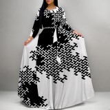 1 Piece Custom Casual Digital Printing Long Sleeve Maxi Dresses