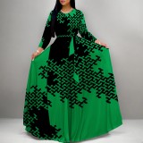 1 Piece Custom Casual Digital Printing Long Sleeve Maxi Dresses