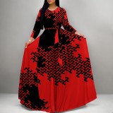 1 Piece Custom Casual Digital Printing Long Sleeve Maxi Dresses