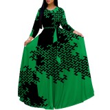 1 Piece Custom Casual Digital Printing Long Sleeve Maxi Dresses