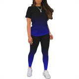 1 Piece Custom Casual Digital Printing Gradient Color Short Sleeve Pant Set