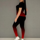 1 Piece Custom Casual Digital Printing Gradient Color Short Sleeve Pant Set