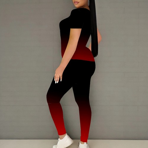 1 Piece Custom Casual Digital Printing Gradient Color Short Sleeve Pant Set