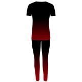 1 Piece Custom Casual Digital Printing Gradient Color Short Sleeve Pant Set