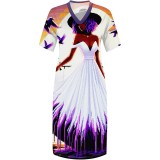 1 Piece Custom Casual Digital Printing V Neck Plus Size Maxi Dresses