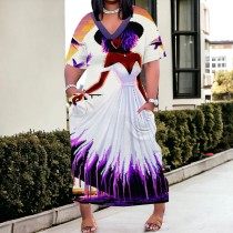 1 Piece Custom Casual Digital Printing V Neck Plus Size Maxi Dresses