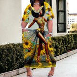 1 Piece Custom Casual Digital Printing V Neck Plus Size Maxi Dresses