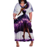 1 Piece Custom Casual Digital Printing V Neck Plus Size Maxi Dresses