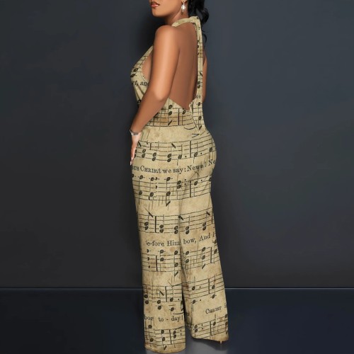 1 Piece Custom Casual Digital Printing Halter Backless Jumpsuits